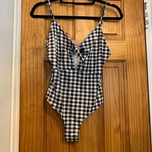SHEIN Black & white gingham thong bodysuit